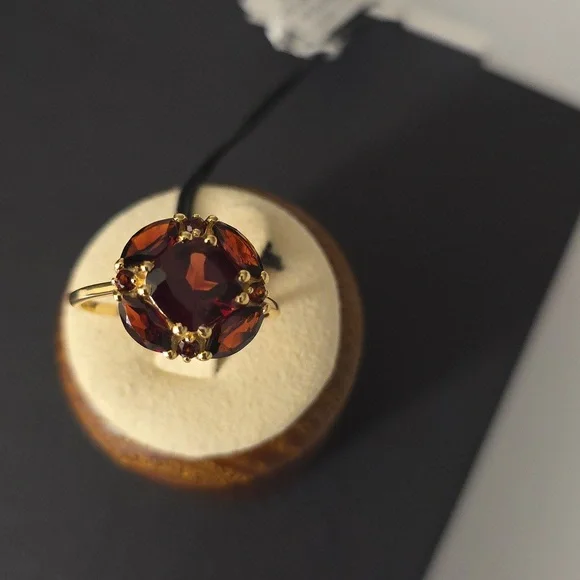 GARNET Luxurious 14K Gold  PLATED Over 925 Silver  WITH RED  GARNET  Gemstone. - Picture 2 of 10